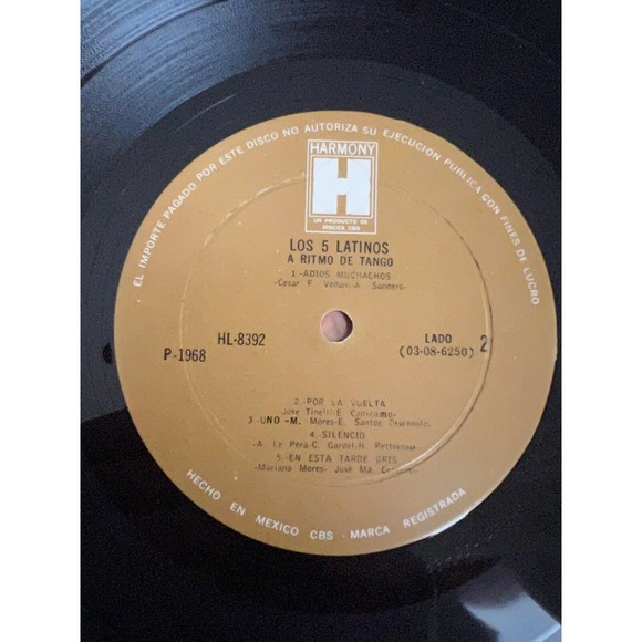 Los 5 Cinco Latinos A Ritmo De Tango LP Harmony HL 8392 Mono Import Mexico VG+ - Picture 7 of 7